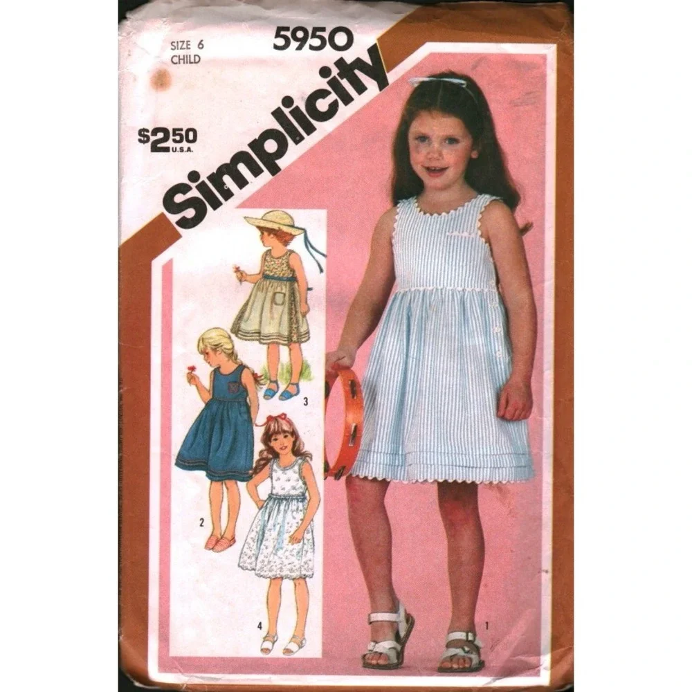 Simplicity 5950 Vintage 1983 Child Sundress Sewing Pattern Sz 6 Girls Dress‎ CUT